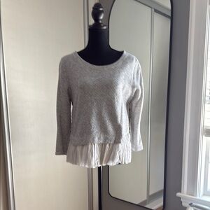 Gray Knit Sweater with White Hem